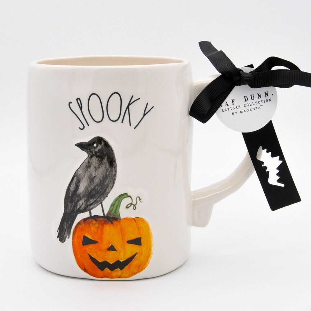Rae Dunn Spooky Crow Mug, 16oz Ceramic Halloween Coffee Cup, Halloween Decor